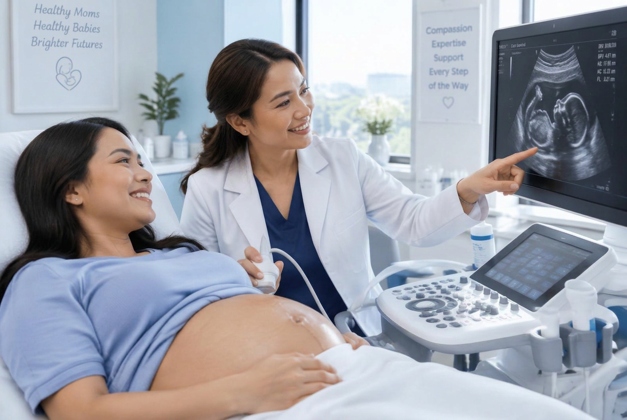 OB-GYN sonologist with an expectant patient at Citymed Healthcare